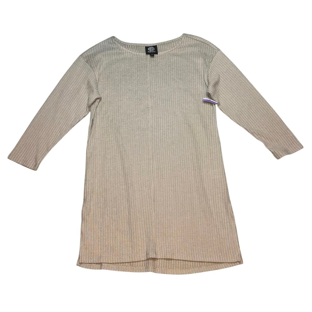 Bobeau Ribbed Knit Tunic Top Beige 3/4 Sleeve Stretch XS